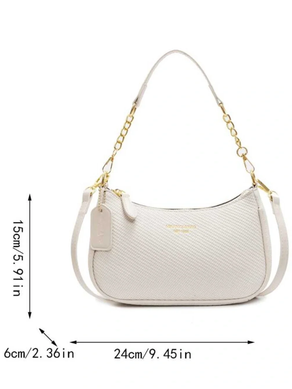 Forever 21 Cream Textured Shoulder Bag with Gold Chain Accents